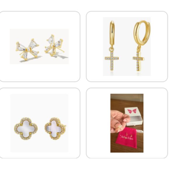 Adina Eden Gold Earrings Bundle Clover Stud Huggies - Picture 1 of 10